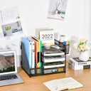 Marbrasse Desk Organizer with File Holder, 5-Tier Paper Letter Tray Organizer with Drawer and 2 Pen Holder, Mesh Desktop Organizer and Storage with Magazine Holder for Office Supplies(Black)