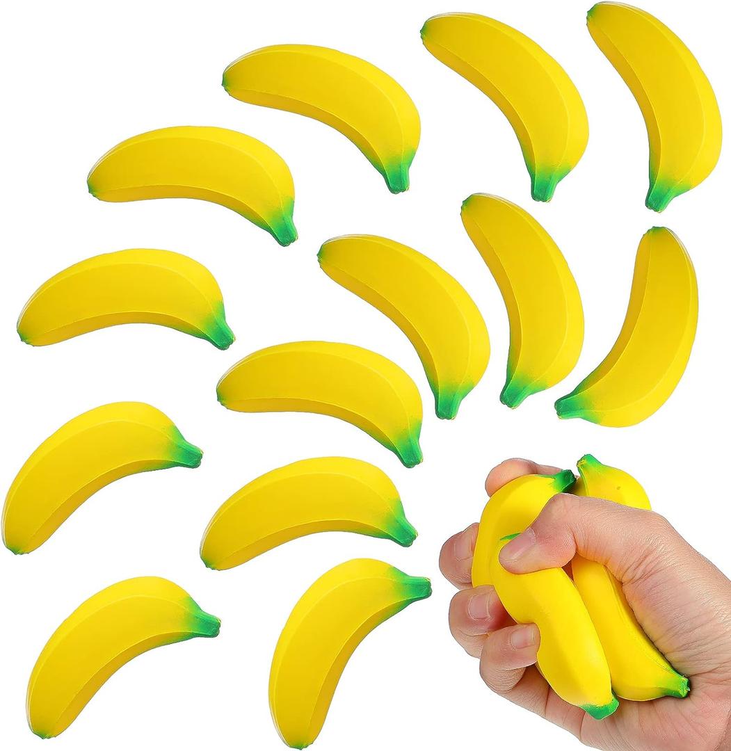 Kasyat 15 Pcs Banana Stress Toys Banana Stretchy Toys PU Relief Stress Balls Classroom Birthday Xmas Gifts Tiny Party Supplies for Relief Party Favors Bag Fillers(2.36 Inches)