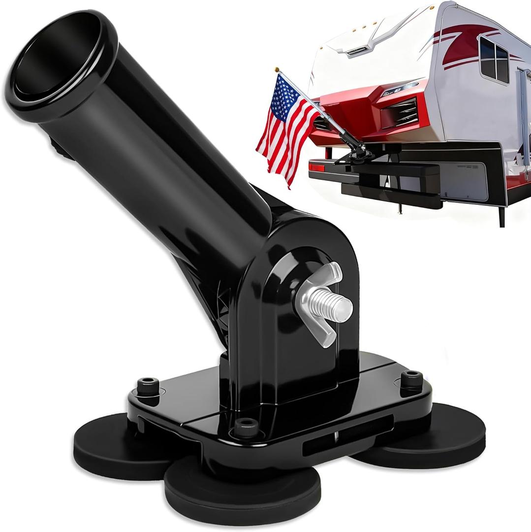 Magnetic RV Flag Pole Holder for 5th Wheel Hitch - Tool-Free Installation, 180 Adjustable Angle, Heavy-Duty & Weatherproof, Compatible with Camper, Trailer Adventures, Truck (1, Black)