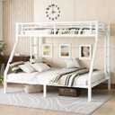 Twin XL over Queen Metal Bunk Beds for Kids Teens Adults, Heavy-duty Metal Bunk Bed Frame with Guardrails, Ladders & Under-bed Storage for Bedroom Guest Room Dorms, Space-saving/Noise-reduce, White