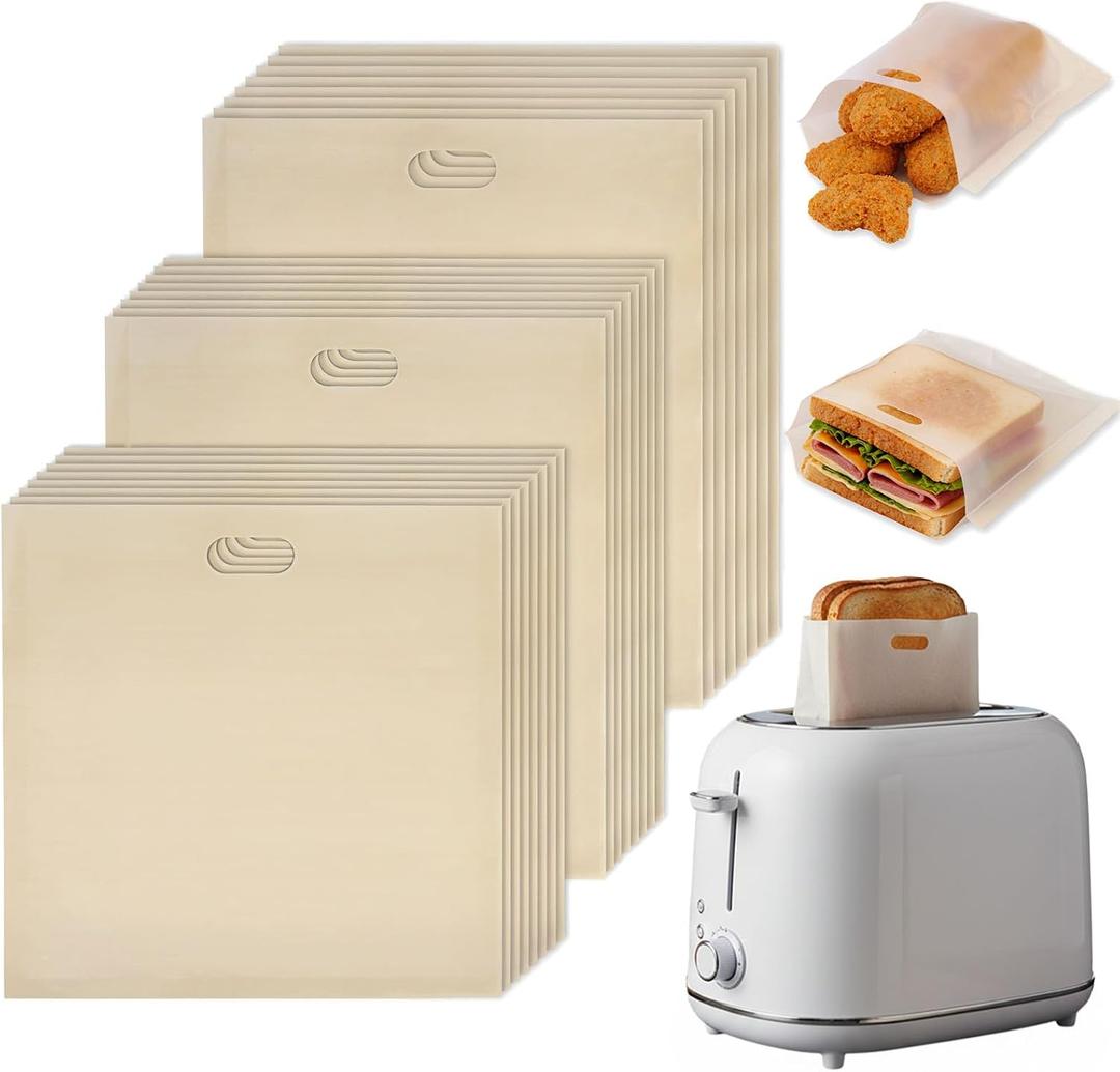 VGOODALL 24 Pack Reusable Toaster Bags, 3 Sizes Grilled Cheese Bags Non Stick Heat Resistant Easy to Clean for Toast Panini Cheese Sandwiches, Large Set