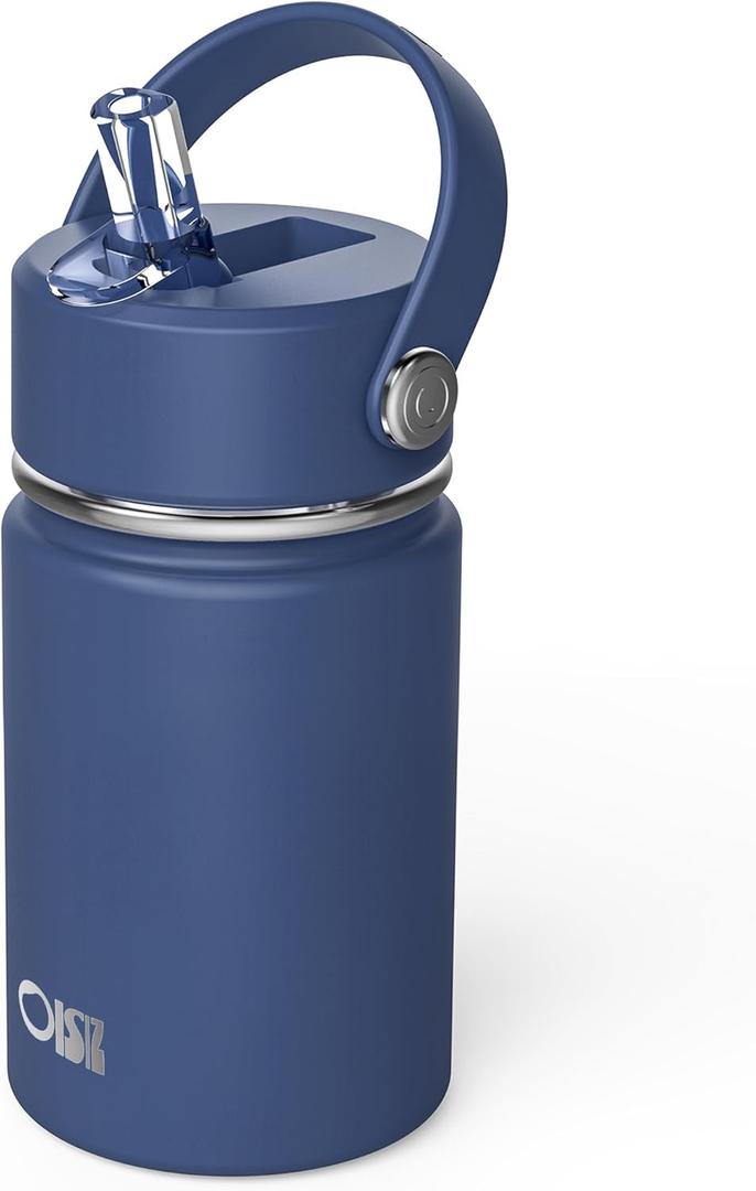 Kids Water Bottle with Straw Lid 10oz, Vacuum Insulated 316 Stainless Steel Water Bottles for Kids for School, Leakproof Water Bottle, BPA Free and Keep Cold for 24 Hours (Navy Blue)