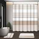Beige Shower Curtain Set with Toilet Lid Cover and Non-Slip Rugs for Bathroom, Modern Striped Lines 4 Pcs Shower Curtain, Simple Abstract Bathroom Set with 12 Hooks