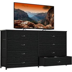 Furnulem Wide Dresser with 8 Fabric Drawers, TV Entertainment Center with Storage for 55'' TV, Large Chest of Drawers for Bedroom, Living Room, Dorm, Closet, Entryway, Wood Top (Black Oak)