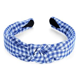 Blue White Striped Knotted Headbands for Women Top Knot Plaid Gingham Hairband Makeup Face Wash Hair Styling Accessories (Plaid)