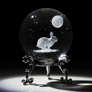 HDCRYSTALGIFTS 3D Easter Bunny Crystal Ball Paperweight with Stand,60mm Laser Engraved Rabbit Sphere Figurine Collectibles,Glass Decorative Ball for Home Table Decor Easter Gift for Women