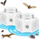 2 Pack Ultrasonic Pest Repeller 360 Indoor Rodent Repellent for Mice Rats Ants Bugs Squirrels | Electronic Plug-in Mouse Repellent with 4 Modes, Flashlights for House, Attic, Basement, Garage,White