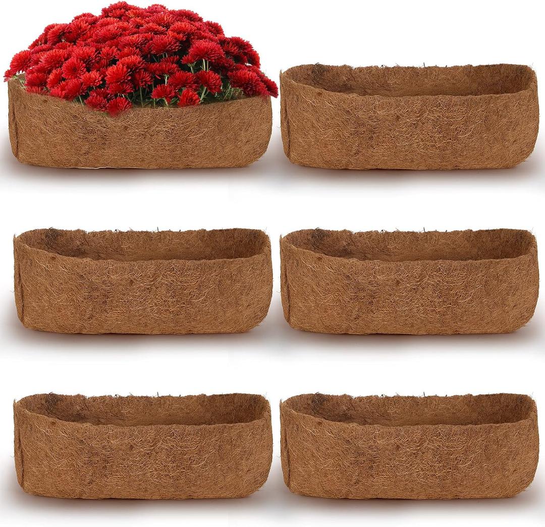 6 Pcs Window Box Liners Trough Coco Fiber Replacement Liners for Wall Planters Hanging Basket Coco Liners Natural Thick Coconut Coir Fiber Liners for Garden Vegetables Herbs Flower Pot Deck (24 Inch)
