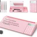 TOWON Desk Dry Erase Board with Detachable Calculator, Small Glass Desktop Whiteboard, Desktop whiteboard - Glass Dry Erase White Board- Desk Computer Buddy for Home Office Supply, Pink, 17 x 6 in