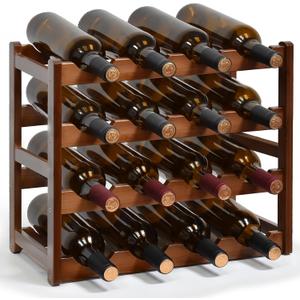 Bottle Rack, 16 Bottles 4-Tier Free Standing Bottle Racks, Bottle Rack Countertop Holder Storage Shelf for Kitchen Cabinet Dining Room Bar (Brown)