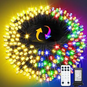 ROSCOO 1000 LED Color Changing Christmas String Lights, 328FT Warm White Multicolor Outdoor Fairy Lights with Remote, Timer, Memory, 8 Modes, Waterproof Christmas Tree Lights for Bedroom Patio Party, Box in pieces