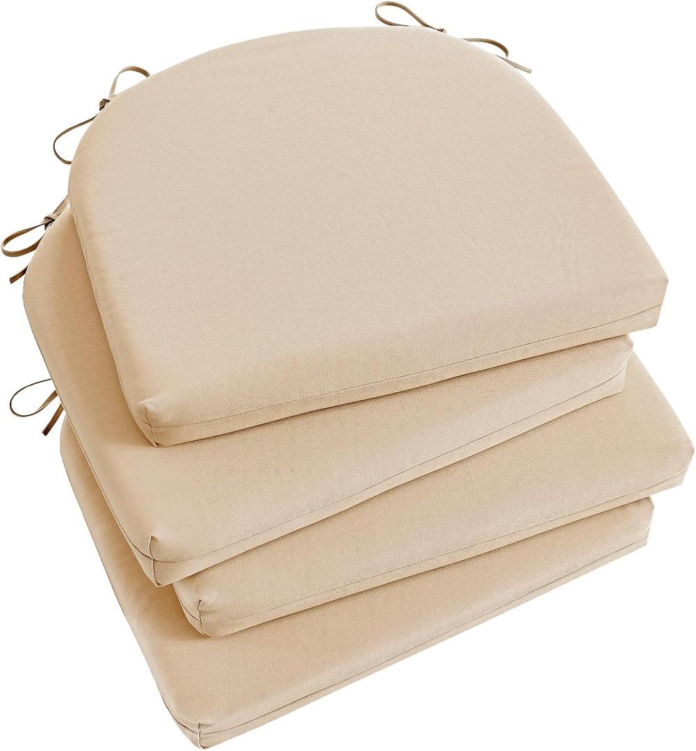 Basic Beyond Outdoor Chair Cushions Set of 4, Outdoor Cushions for Patio Furniture, Water Resistant Patio Chair Cushions with 2 Ties, 17x16x2, Beige