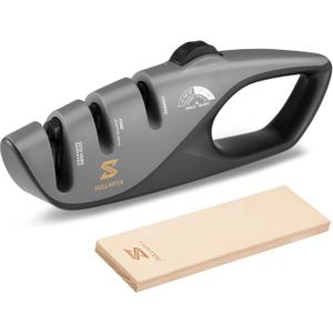 Knife Sharpener, 5 Precision Adjust Kitchen Knife Sharpener with Leather Strop & 3-Stage System to Repair, Restore and Polish Blades