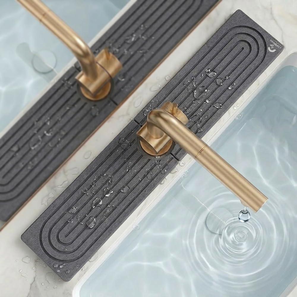 Stone Faucet Mat for Kitchen Sink, Quick Dry Diatomite Drying Mat for Counter, Faucet Splash Guard, Sink Protector, Water-Absorbing Tray for Bathroom or Countertop (Dark Gray, 20" x 4")