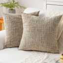 Decorative Throw Pillow Covers 20x20 Inch Set of 2, Soft Solid Farmhouse Chenille Couch Pillows, Spring Pillow Covers for Couch Sofa Bed Living Room Home Decor Pillowcase, Light Khaki