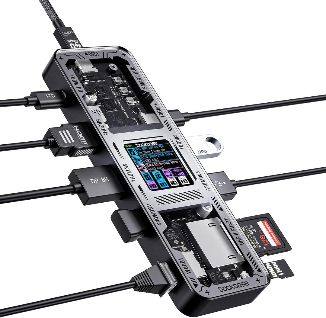 DOCKCASE Explorer Edition USB C Hub (10-in-1) with 4K@60Hz HDMI & DP, Gigabit Ethernet,1 USB-C and 3 USB-A Ports,100W Power Delivery, UHS-II TF/SD Card Slot for MacBook Air/Pro,XPS,and More