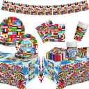 75 Pcs Soccer Party Decorations 2026 Theme, International Flag Paper Plates Napkins Cups Tablecloths and Banner, Global Football Match Viewing Party Supplies for Boys Sports Birthday (Serves 12)