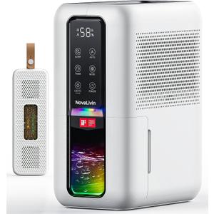 Dehumidifier for Home, Dehumidifiers for Bathroom, Bedroom, Living room, Closet with 68 OZ Water Tank, Moisture Absorbers, Auto Shut Off, Auto Humidity Control, 7 Colors LED Light, Black and White