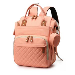 Diaper Bag with Changing Pad – Large Capacity, 15+ Pockets, USB Port, Waterproof Travel Backpack for Mom & Dad – Bonus Pacifier Case - Pink