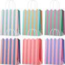 Small Gift Bags with Handles, 12-Pack Paper Party Favor Goodie Bags, 5.82 x 3.15 x 8.18 Inches, 6 Designs in Cotton Candy Stripes, Ideal for Birthdays, Baby Showers, and Christmas Parties