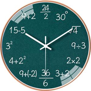 QINFIEY 12 Inch Math Wall Clock Silent Non Ticking Movement Quality Quartz Wall Clock for Office Classroom/School/Home/Kitchen/Living Room Wall Decorations (Green)