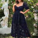 EYWOL Formal Wedding Guest Cocktail Plus Size Dress, Floral Embroidered, Hide Tummy A-Line for Curvy Women (Blue, XXL)