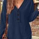 Flamingals Casual Long Sleeve V Neck Tops Solid Waffle Knit Button Front Shirts for Women M