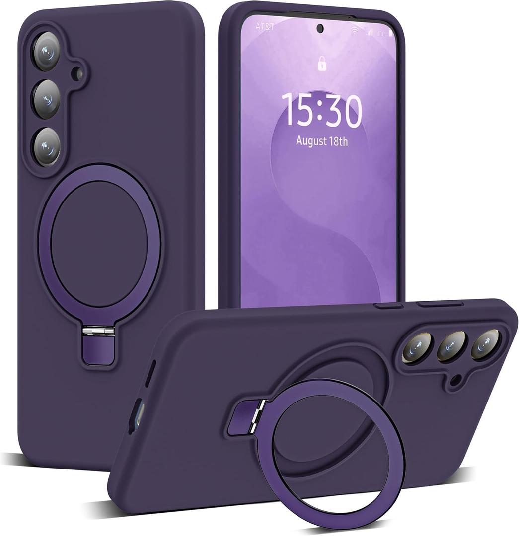 for Samsung Galaxy S25 Case with Magnetic Invisible Stand [Compatible with Mag-Safe] Military Drop Tested [Full Camera Protection] Silicone S25 Case for Women Men 6.2'', Dark Purple