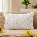 DFXSZ Spring Summer Pillow Covers 12x20 inch Spring Decor Yellow Color Flower Heart Daisy White Soft Plush Faux Fur Jacquard Throw Pillows for Sofa Holiday Home Decor PTK037A12