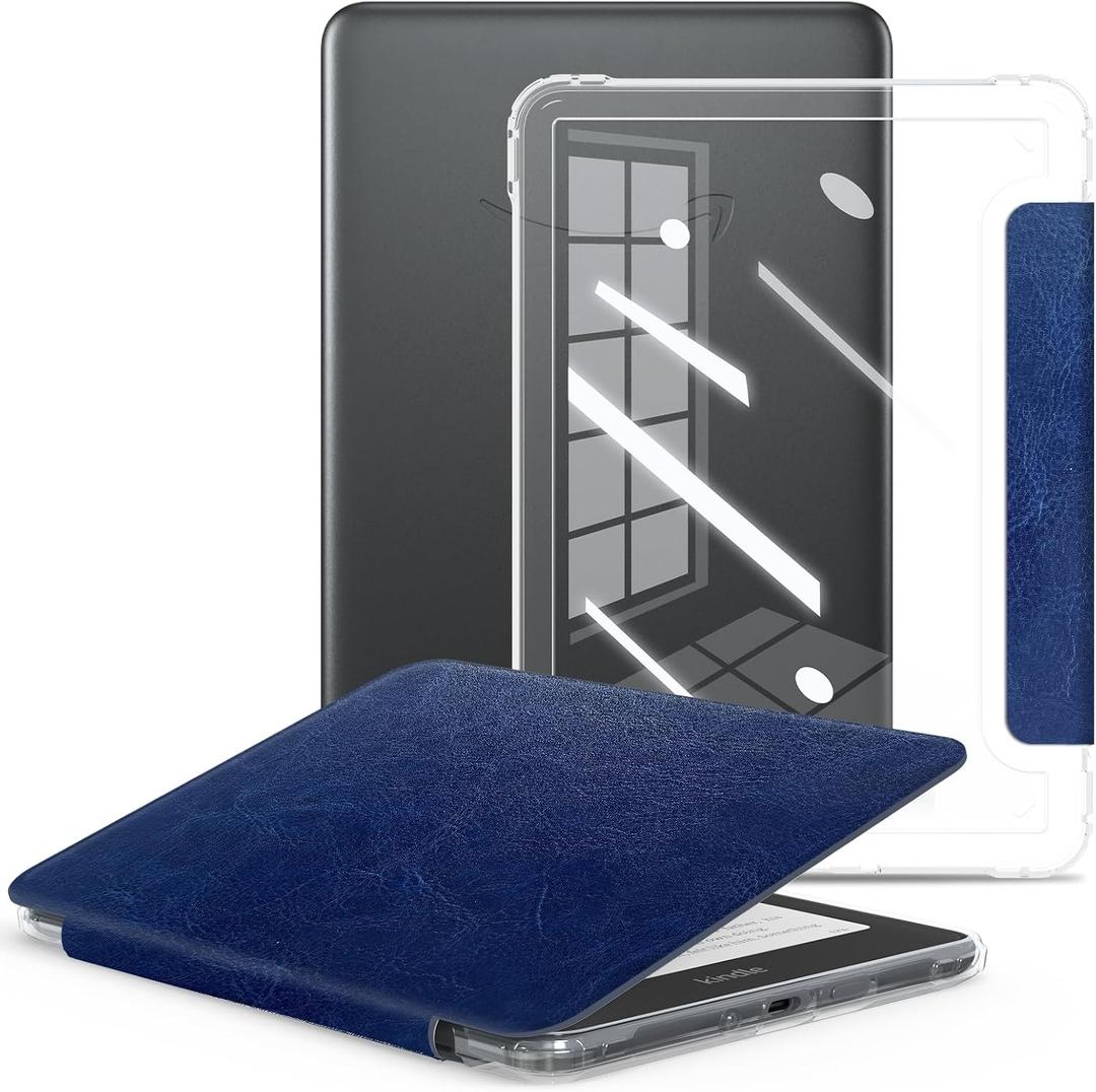 E NET-CASE Case for All-New 2024 Released & Kindle Colorsoft (2025) 7 inch Ebook Electronic Reader,Clear Back Shell Durable PU Leather Cover with Auto Sleep Wake, Deep Blue