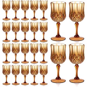 XUWAIDSGN 7oz Plastic Vintage Glasses Drinking Glasses Unbreakable Wedding Glassware Crystal Water Goblets Reusable Drinkware Vintage Champagne Flutes (24, Brown)