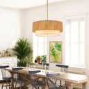 SineRise 18'' Farmhouse Rattan Chandeliers for Dining Room,3-Light Boho Light Fixtures Rattan Pendant Light Fixture with Fabric Shade Drum Chandeliers for Bedroom Dining Room Foyer Kitchen Hallway