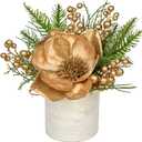 Amazon.com: DILATATA 10 inch Gold Christmas Table Centerpiece with 5" Glitter Magnolia Flower Berries Fir Greenery Artificial Floral Centerpiece in Silver Ceramic Pot for Christmas Tabletop Arrangement : Home & Kitchen