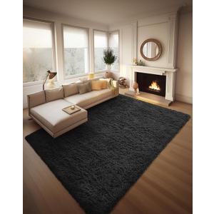 Ophanie 8x10 Black Area Rugs for Living Room, Large Shag Bedroom Carpet, Big Indoor Thick Soft Shaggy Nursery Rug, Fluffy Carpets for Boy and Girls Room Dorm Home Decor Aesthetic