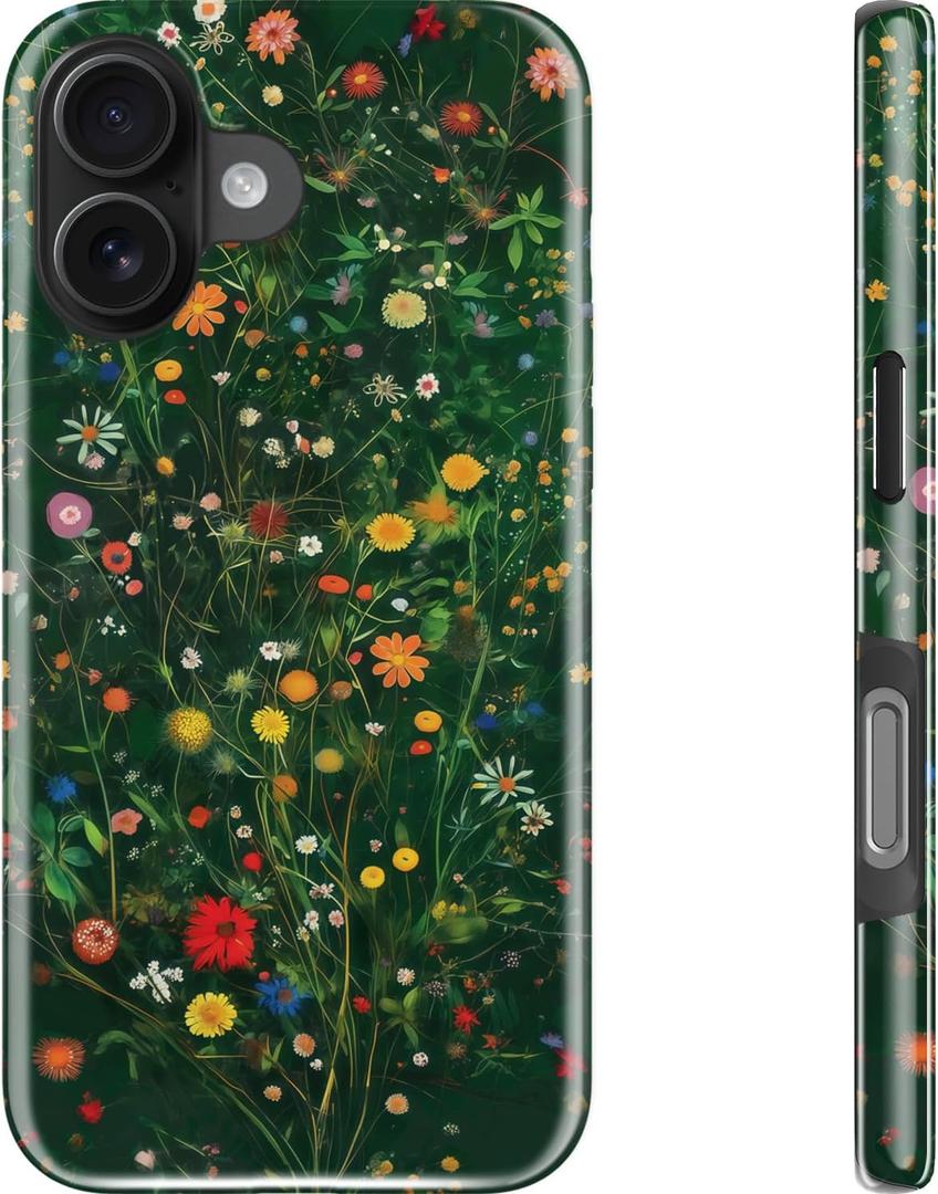 DEENAKIN for iPhone 16 Plus Case - Wireless Charging Compatible - Dual-Layer Hard Shell & Silicone Cover - Protective Phone Case with Trendy Cute Designs for Women - Joyful Garden Pattern