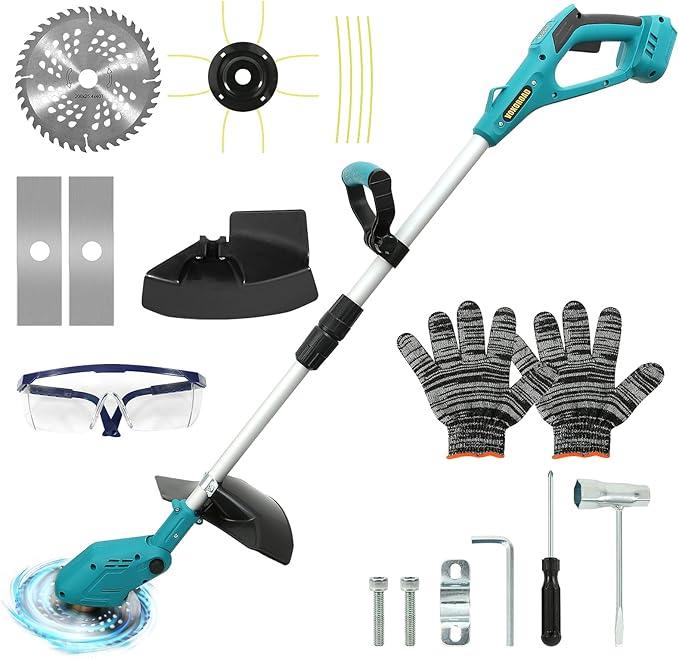 JXQXYN Cordless Weed Wacker for Makita 18V Battery, Electric String Trimmer/Edger Lawn Tool/Brush Cutter with Brushless Motor, Grass Trimmer Kit with Metal Blade & String Line for Garden Yard(Tool Only)
