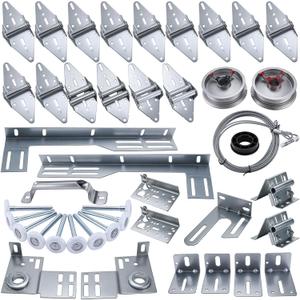 Garage Door Hardware Kit for 16' by 7' Overhead Doors - Fix Replace Garage Brackets, Hinges, Rollers, Drums, Cables, Door Jamb, Bearing, Screws and Bolts