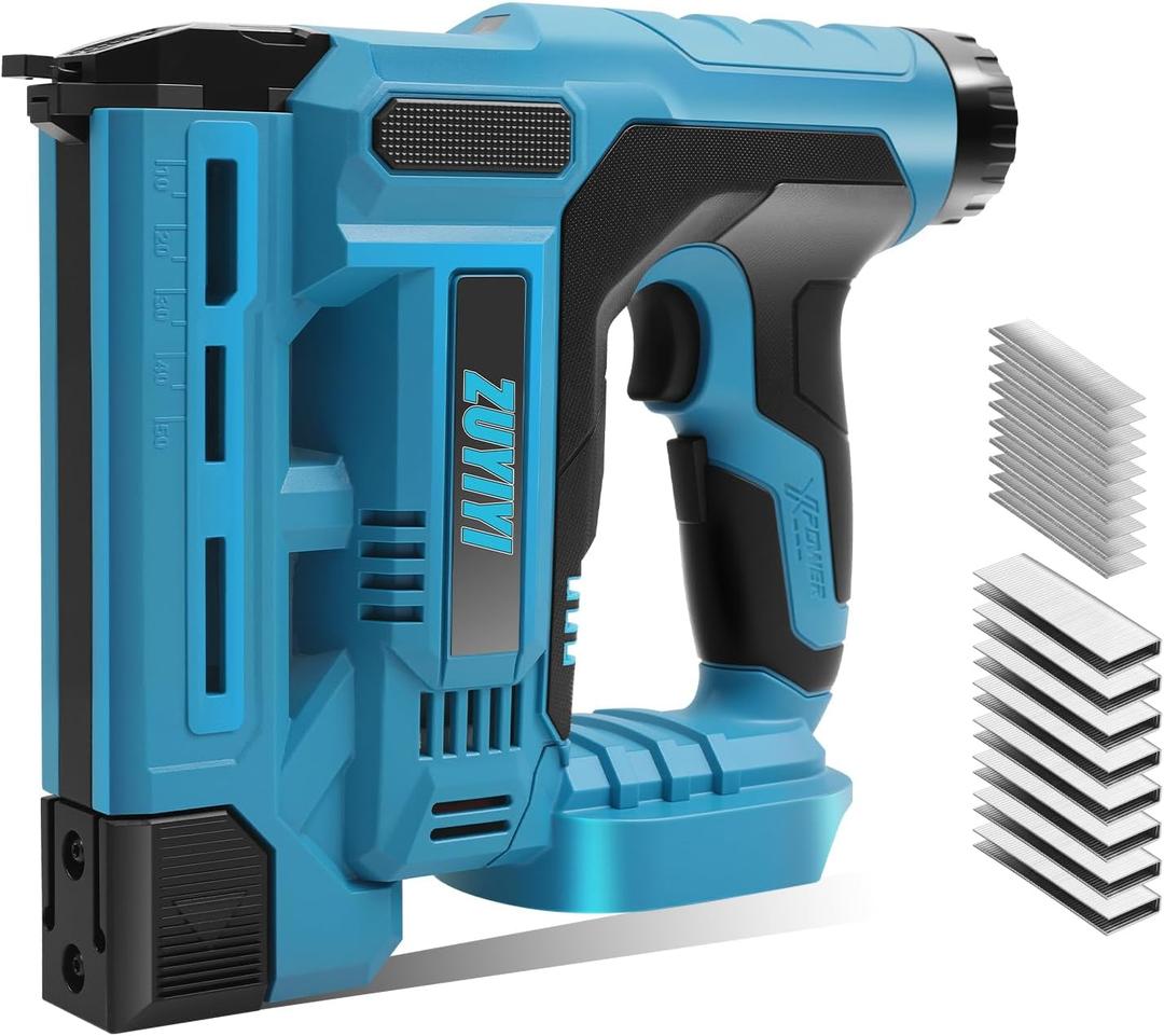 18GA 2-in-1 Cordless Brad Nailer for 18v Battery(NOT Included), Nail Gun Battery Powered, Electric Stapler Gun w/1000 Nails & Staples, Adjustable Depth for Upholstery, Woodworking