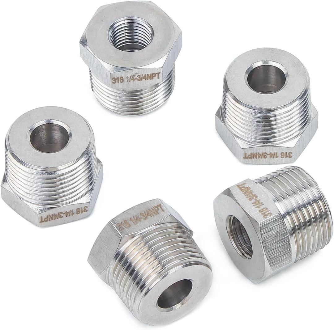 LTWFITTING Bar Production Stainless Steel 316 Pipe Hex Bushing Reducer Fittings 3/4" Male x 1/4" Female NPT Fuel Water Boat (Pack of 5) LTWFITTING Bar Production Stainless Steel 316 Pipe Hex Bushing Reducer Fittings 3/4" Male x 1/4" Female NPT Fuel Water Boat (Pack of 5)