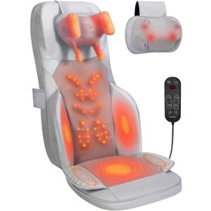 Shiatsu Neck and Back Massage Cushion with Heat - 4D Kneading and Vibration for Muscle Relief, Dual-Neck Design, Adjustable Intensity and Height for Office Chair and Home Use, Grey