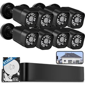 8CH 1080P Wired Security Camera System, AIWIXEN 8 x Surveillance Security Cameras Outdoor Home with Human Vehicle Detection, CCTV DVR with 512GB HDD, Remote Access, IP68 Waterproof, 24-7 Recording