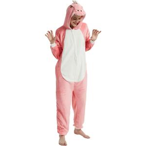 Dinosaur Onesie Adult Dragon Costume T-Rex Animal Women Plush Pajamas One Piece Cosplay Halloween Christmas (Medium, Pink)
