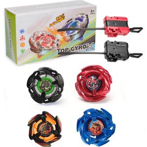 DEZAWRTY Gyro X Set, 4 Right-Spin X Tops and 2 Launchers, Newly Upgraded Top Appearance, Battle Game Perfect for Beginners