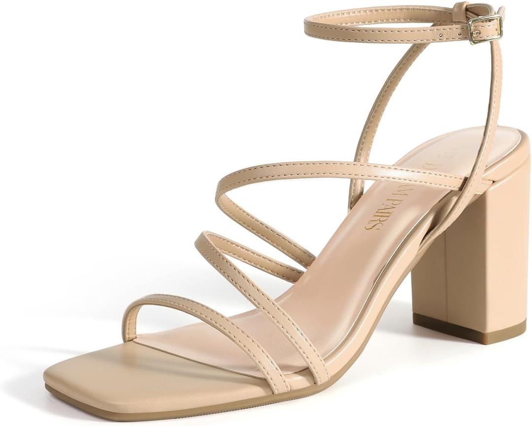 DREAM PAIRS Women's Heels Chunky Block Strappy Square Open Toe Ankle Buckle Heeled Sandals Wedding Party Dress Shoes Indie
