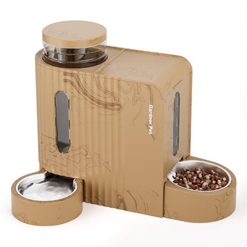 Gardner Pet Gravity Automatic 2-in-1 Pet Feeder, 0.8 Gallons*2 Cat Feeder and Water Dispenser Set, 100% BPA-Free and Stainless Steel Water Bowl for Dogs, Cats, Rabbits, Puppies (Light Woodgrain)