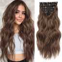 NAYOO Clip in Hair Extensions for Women 20 Inch Long Wavy Curly Chestnut Brown Hairpieces Full Head Synthetic Hair Hairpieces(6PCS,Chestnut Brown)
