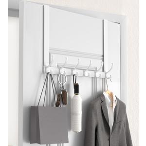 KitchLife Long Over The Door Hooks Hanger with 15.75" Extended Arms, Fits 1 3/8" Doors, F40U, 6 Double-Hanger Design Thickened Heavy Duty Bathroom Towel Rack Organization, Glossy White, 1 Pack