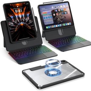 Clear Magnetic Keyboard Case for iPad Pro 13 Inch M5/M4 2025/2024, 7-Color Backlit & Multi-Touch Trackpad, Detachable 360 Rotation & Up-Down Lift Protective Case w/Stand, Black