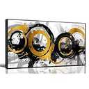 Abstract Pictures for Living Room Wall Decor - Black White and Gold Canvas Wall Art for Office - Modern Framed Wall Art Size 20" x 40"