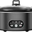 OLIXIS Slow Cooker 6 Quart, Ceramic Nonstick Coating, Programmable Slow Cooker with Dishwasher Stoneware Pot and Tempered Glass Lid, Multi Cookers with 3 Temperature, 35in Tangle Free Cord, Black